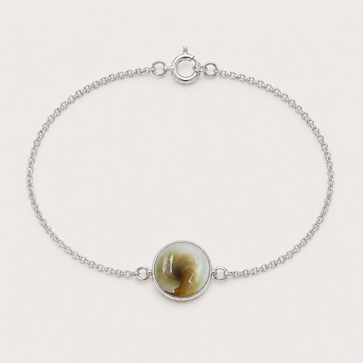 Bracelet argent 925 petit médaillon recto verso Œil de Sainte-Lucie – face brune