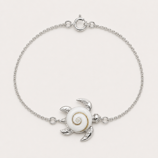Bracelet grande tortue argent 925 et Œil de Sainte-Lucie naturel