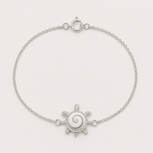 Bracelet tortue modèle moyen en argent 925 et Œil de Sainte-Lucie naturel