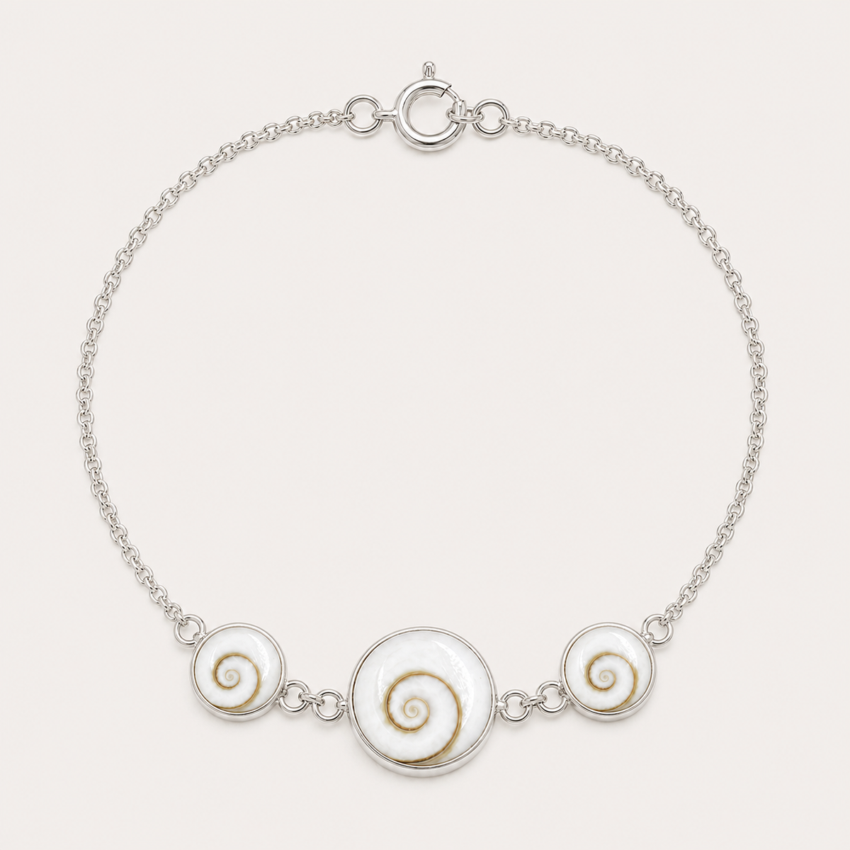 Bracelet argent 925 avec trois médaillons ronds Œil de Sainte-Lucie naturels