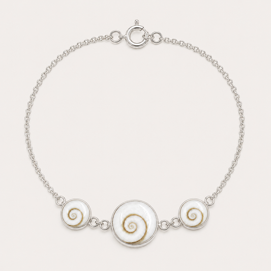 Bracelet argent 925 avec trois médaillons ronds Œil de Sainte-Lucie naturels