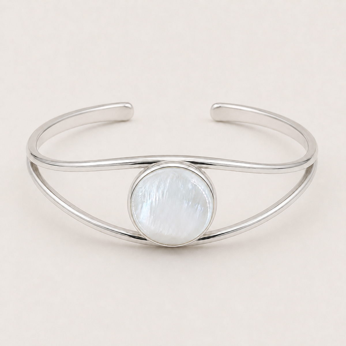 Manchette symétrique réglable argent 925 et nacre naturelle