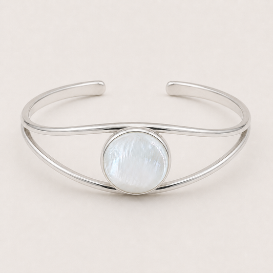 Manchette symétrique réglable argent 925 et nacre naturelle