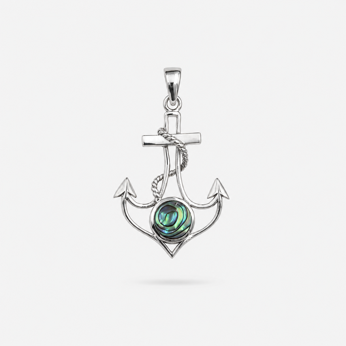 Pendentif ancre en argent 925 et abalone naturelle
