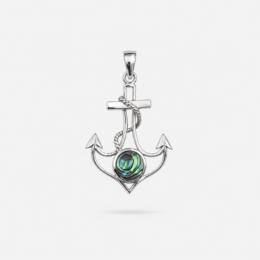 Pendentif ancre en argent 925 et abalone naturelle