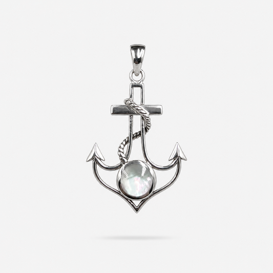 Pendentif ancre en argent 925 et nacre naturelle