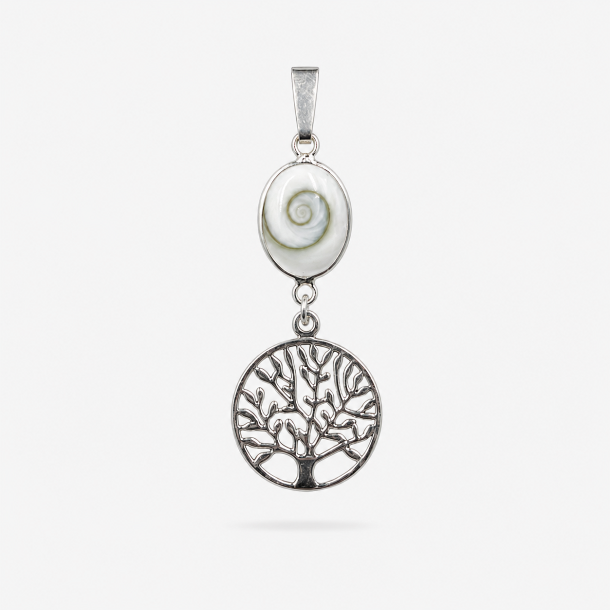 Pendentif Arbre de Vie en Argent 925 et Œil de Sainte-Lucie naturel sur fond clair