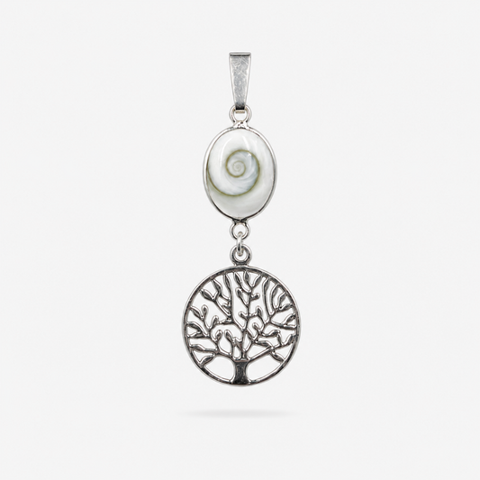 Pendentif Arbre de Vie en Argent 925 et Œil de Sainte-Lucie naturel sur fond clair