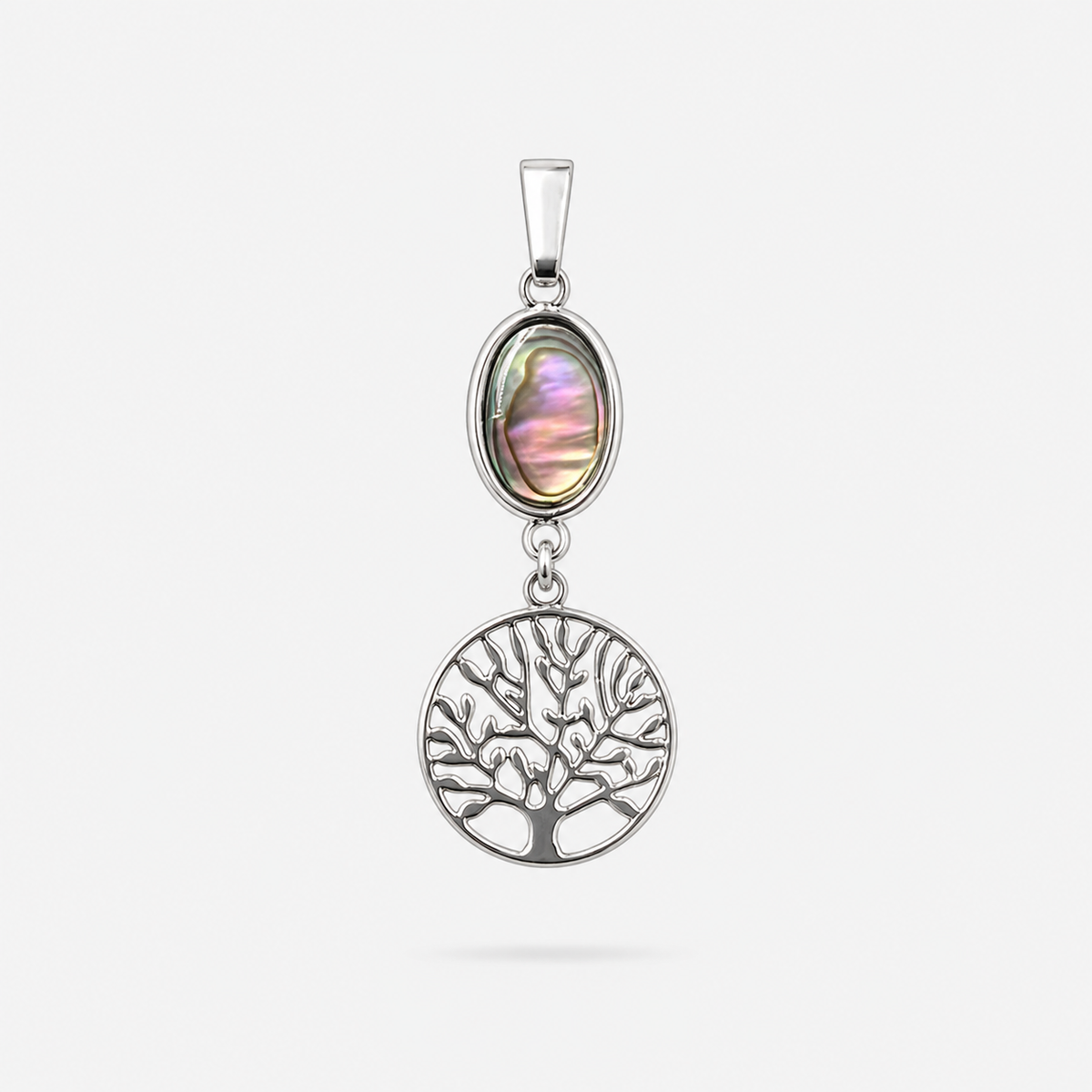 Pendentif Arbre de Vie en argent 925 et ovale d’abalone naturelle