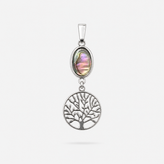 Pendentif Arbre de Vie en argent 925 et ovale d’abalone naturelle