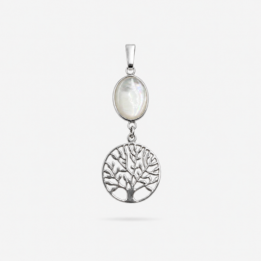 Pendentif Arbre de Vie en argent 925 et ovale de nacre naturelle