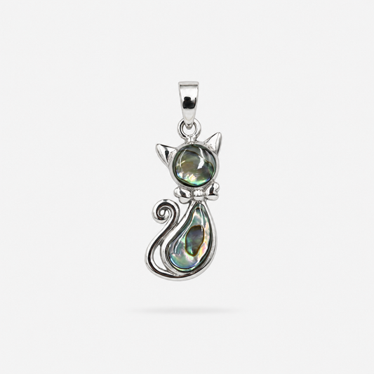 Pendentif chat en argent 925 et abalone naturelle
