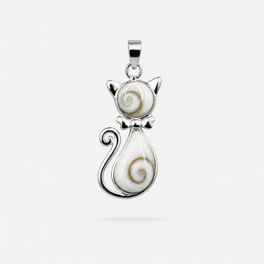 Pendentif chat en argent 925 et Œil de Sainte-Lucie naturel