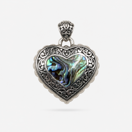 Grand pendentif cœur en Argent 925 et Abalone naturelle sur fond clair