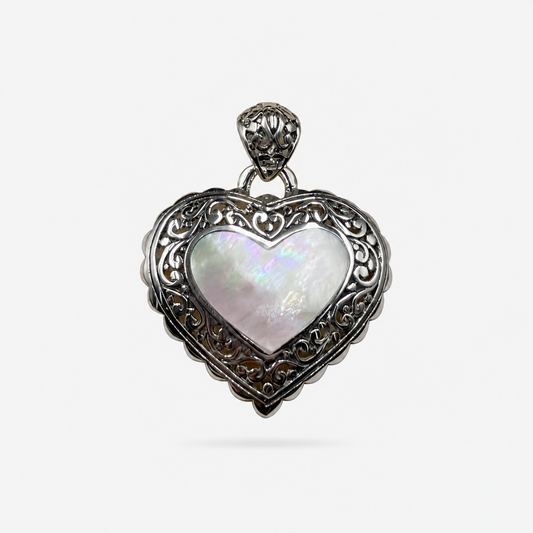Grand pendentif cœur en Argent 925 et Nacre naturelle sur fond clair