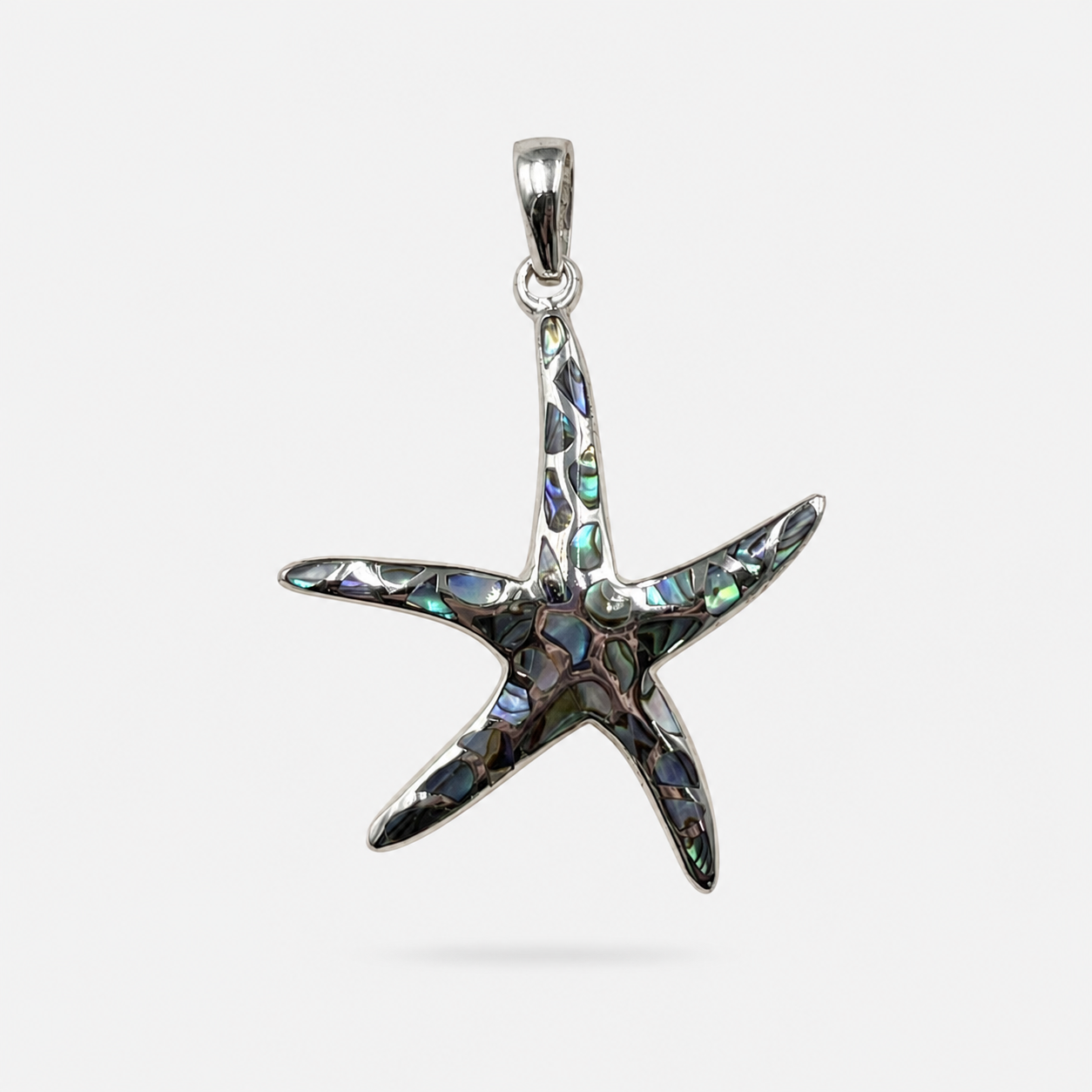 Grand pendentif étoile de mer en Argent 925 et Abalone naturelle sur fond clair
