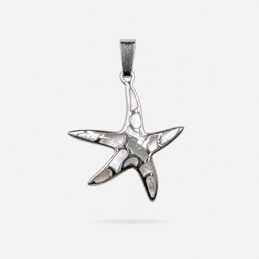 Petit pendentif étoile de mer en Argent 925 et Nacre naturelle sur fond clair