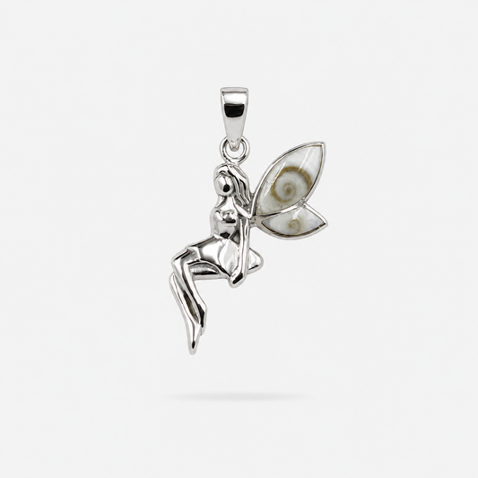 Pendentif fée en argent 925 et Œil de Sainte-Lucie naturel