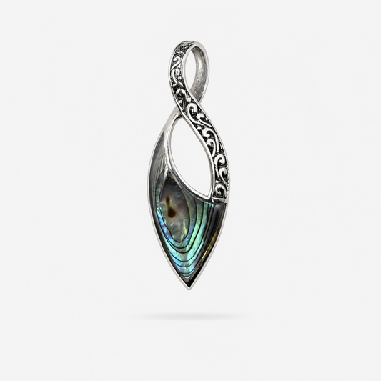 Pendentif goutte en argent 925 et abalone naturelle sur fond gris clair