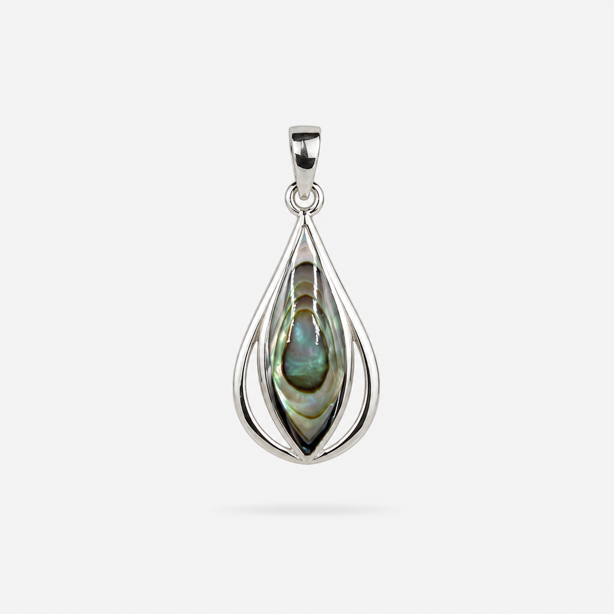 Pendentif goutte en argent 925 et abalone naturelle, monture lisse