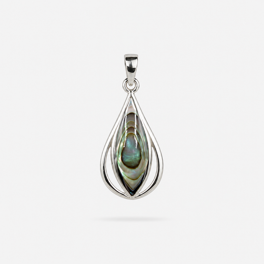 Pendentif goutte en argent 925 et abalone naturelle, monture lisse