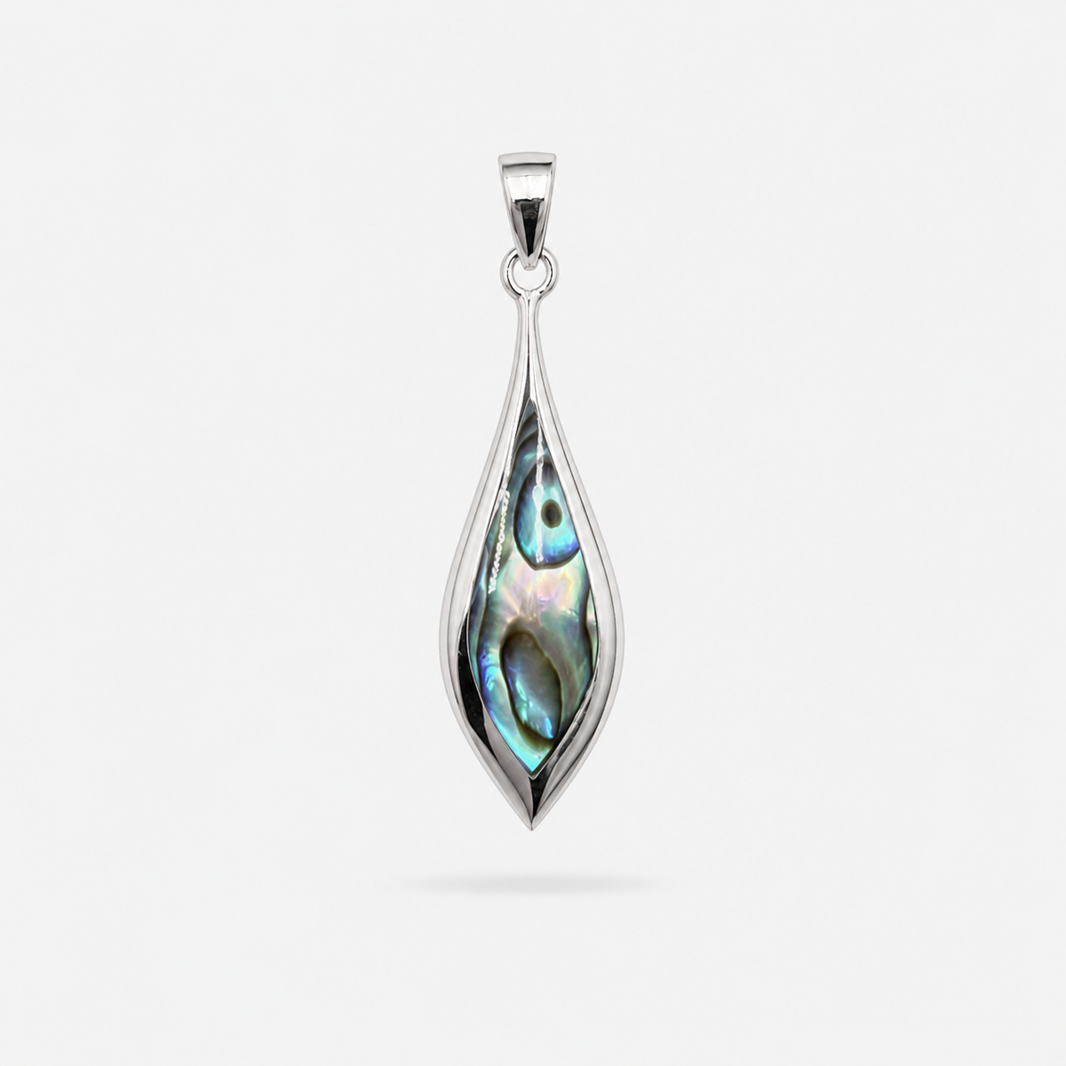 Pendentif goutte allongée en argent 925 et abalone naturelle