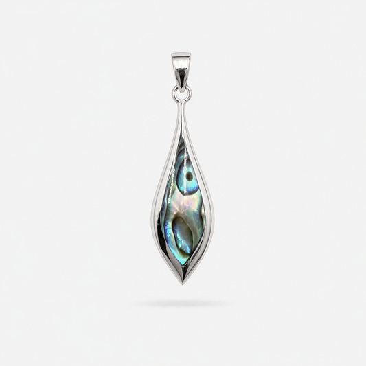 Pendentif goutte allongée en argent 925 et abalone naturelle