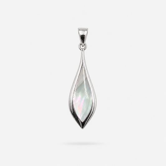 Pendentif goutte allongée en argent 925 et nacre naturelle