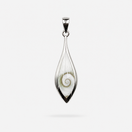 Pendentif goutte allongée en Argent 925 et Œil de Sainte-Lucie naturel sur fond clair