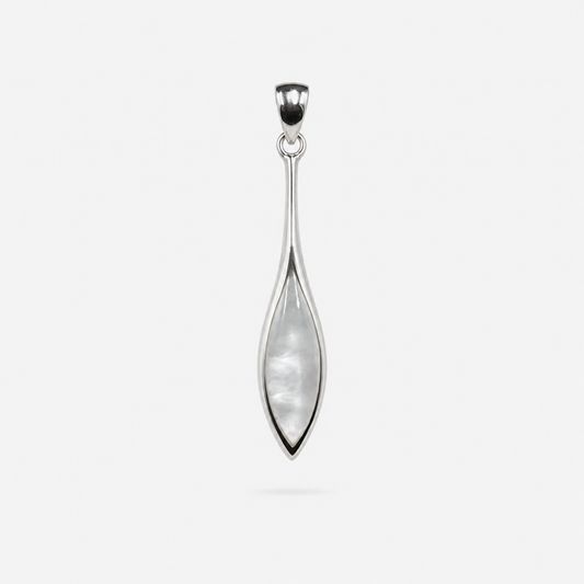 Pendentif goutte fine en Argent 925 et Nacre naturelle sur fond clair