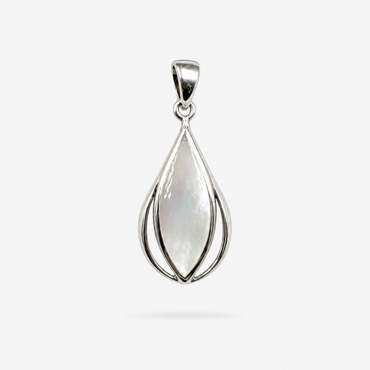 Pendentif goutte en argent 925 et nacre naturelle à monture lisse