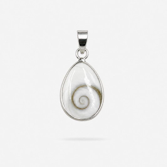 Pendentif goutte en argent 925 et Œil de Sainte-Lucie naturel sur fond gris clair