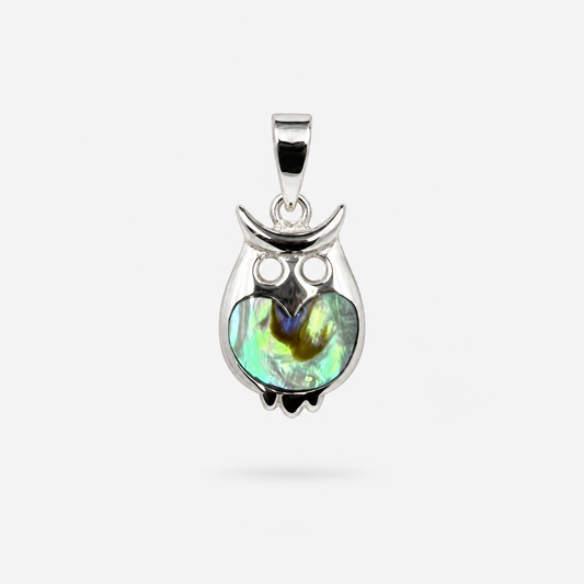 Pendentif hibou en argent 925 et abalone naturelle