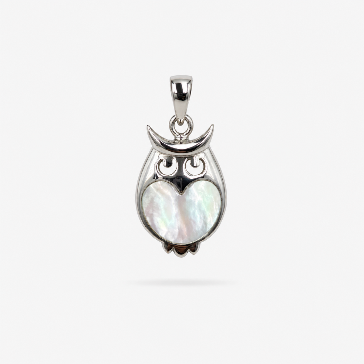 Pendentif hibou en argent 925 et nacre naturelle