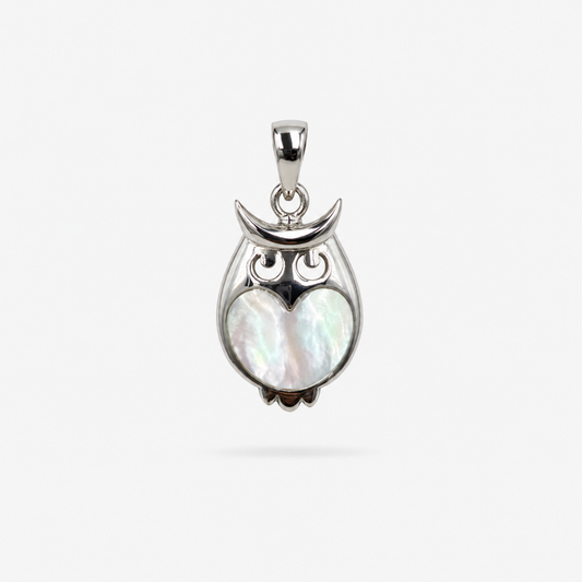 Pendentif hibou en argent 925 et nacre naturelle