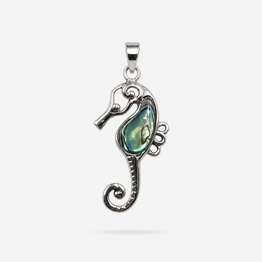Pendentif hippocampe en argent 925 et abalone naturelle