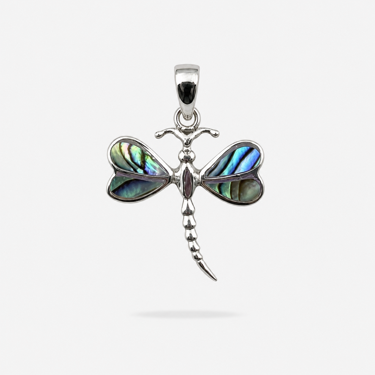 Pendentif libellule en argent 925 et abalone naturelle
