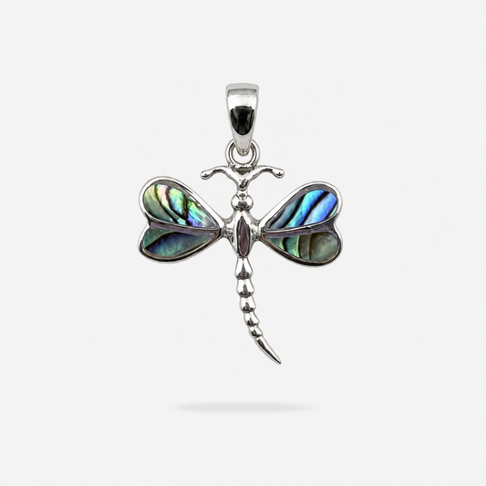 Pendentif libellule en argent 925 et abalone naturelle