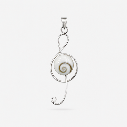 Pendentif note de musique en argent 925 et Œil de Sainte-Lucie naturel