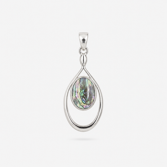 Pendentif ovale en argent 925 et abalone naturelle