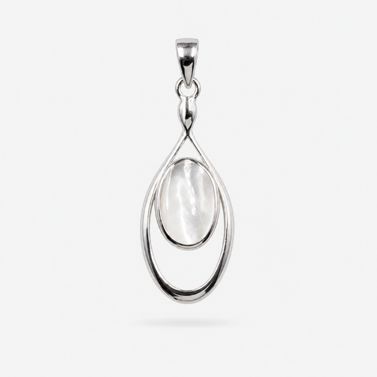 Pendentif ovale en argent 925 et nacre naturelle
