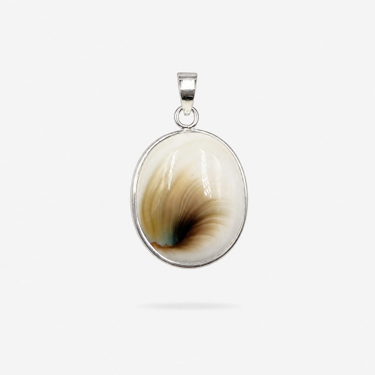 Pendentif ovale grand modèle en argent 925 et Œil de Sainte-Lucie naturel – verso