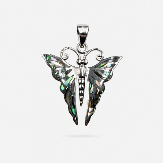 Pendentif papillon en argent 925 et abalone naturelle