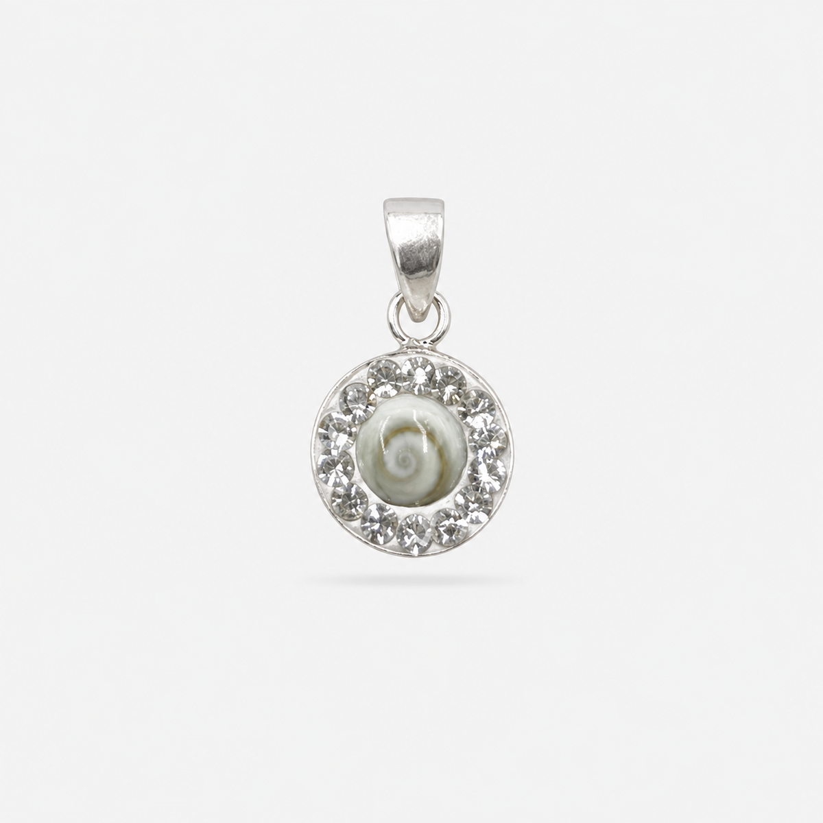 Pendentif petit rond en argent 925, Œil de Sainte-Lucie naturel et strass Swarovski