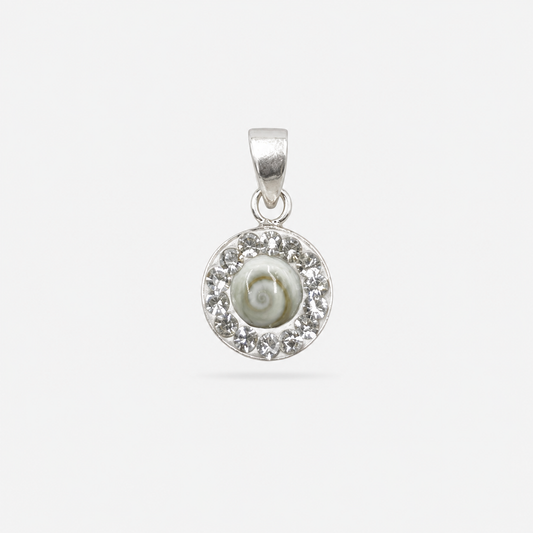 Pendentif petit rond en argent 925, Œil de Sainte-Lucie naturel et strass Swarovski