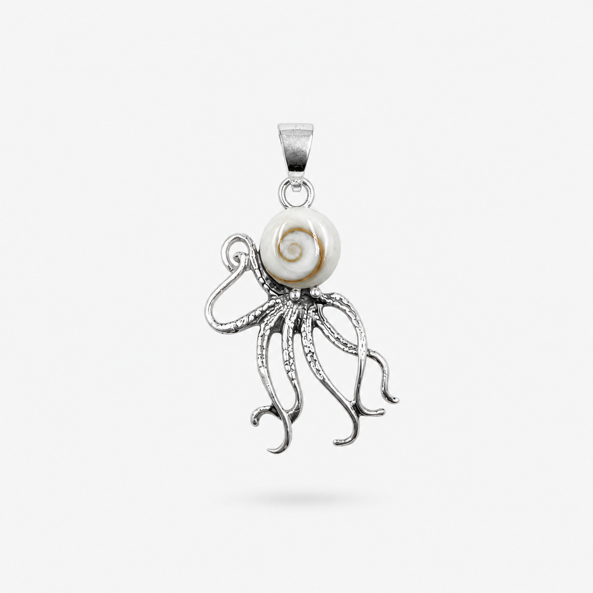 Pendentif pieuvre en argent 925 et Œil de Sainte-Lucie naturel