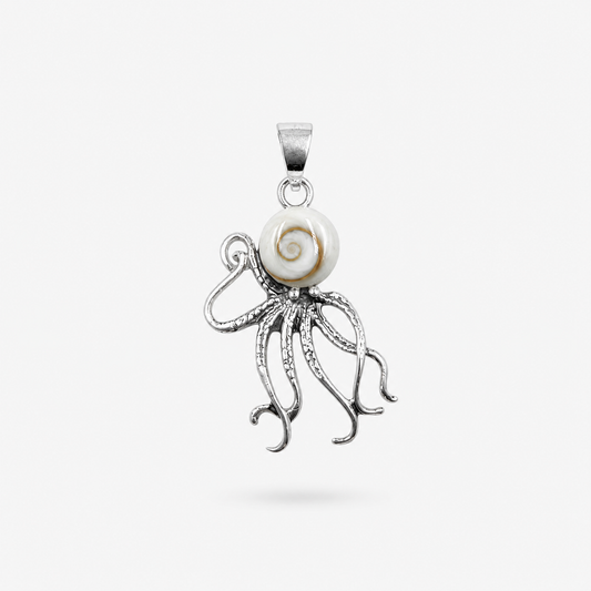Pendentif pieuvre en argent 925 et Œil de Sainte-Lucie naturel