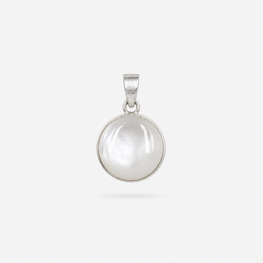 Pendentif rond en argent 925 et nacre naturelle, petit modèle