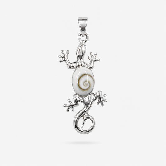Pendentif salamandre en argent 925 et Œil de Sainte-Lucie naturel