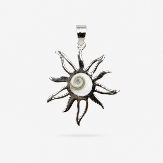 Pendentif soleil en argent 925 et Œil de Sainte-Lucie naturel